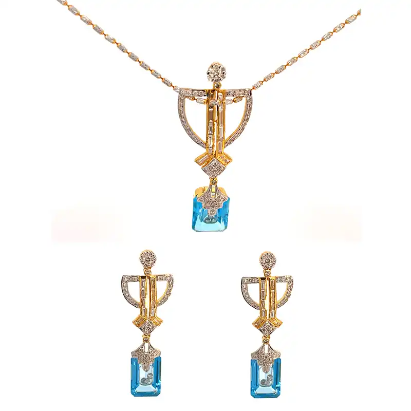 Pendant Set Blue Topaz, Diamond in 18K Gold